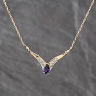Pre-Owned 9ct Two Colour Gold Amethyst & Diamond Pendant & 15 Inch Prince Of Wales Chain 41143633
