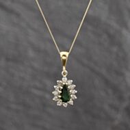 Pre-Owned 18ct Yellow Gold Green Garnet & 0.36ct Diamond Tear Drop Pendant & 18 Inch Curb Chain 41143634