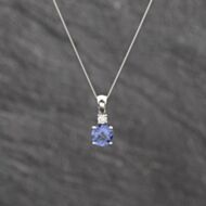 Pre-Owned White Gold Tanzanite & 0.06ct Diamond Pendant & 18 Inch Curb Chain 41143641