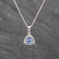 Pre-Owned White Gold Tanzanite & 0.08ct Diamond Halo Cluster Pendant & 18 Inch Trace Chain 41143642