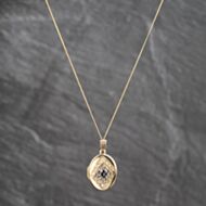 Pre-Owned 9ct Yellow Gold Sapphire & 0.02ct Diamond Set Oval Locket Pendant & 18 Inch Curb Chain 41143661