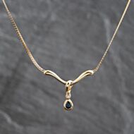 Pre-Owned 9ct Yellow Gold Sapphire & 0.03ct Diamond Pendant & 16 Inch Curb Chain 41143673