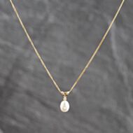 Pre-Owned Yellow Gold Freshwater Pearl & 0.01ct Diamond Pendant & 18 Inch Curb Chain 41143675