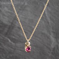 Pre-Owned 9ct Yellow Gold Pink Tourmaline & 0.04ct Diamond Pendant & 18 Inch Rope Chain 41143677