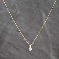 Pre-Owned 9ct Two Colour Gold Diamond Single Stone Pendant & 18 Inch Curb Chain 41143692