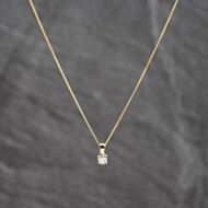 Pre-Owned 9ct Two Colour Gold Diamond Single Stone Pendant & 18 Inch Curb Chain 41143700