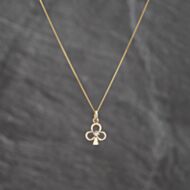 Pre-Owned Yellow Gold Diamond Clover Pendant & 18 Inch Curb Chain 41143702