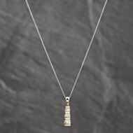 Pre-Owned 9ct White Gold Diamond Three Stone Bar Pendant & 18 Inch Curb Chain 41143704