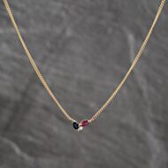 Pre-Owned 9ct Two Colour Gold Ruby, Sapphire & Cubic Zirconia Three Stone Pendant & 17 Inch Curb Chain 41143709