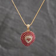 Pre-Owned 9ct Yellow Gold Ruby & Diamond Large Pave Heart Pendant & 16 Inch Snake Chain 41143710