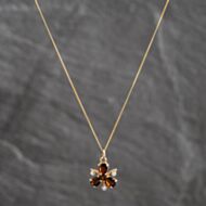 Pre-Owned 9ct Yellow Gold Garnet & Cubic Zirconia Fancy Pendant & 18 Inch Curb Chain 41143713