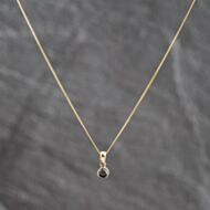 Pre-Owned 9ct Yellow Gold Black Diamond Rubover Set Pendant & 19 Inch Curb Chain 41143716