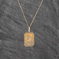 Pre-Owned 9ct Yellow Gold Oblong St Christopher Pendant & 18 Inch Curb Chain 41143724