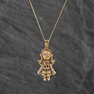 Pre-Owned 9ct Yellow Gold Multi Stone Rag Doll Pendant & 18 Inch Curb Chain 41143725