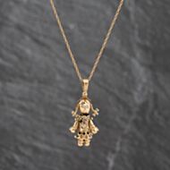 Pre-Owned 9ct Yellow Gold Multi Stone Rag Doll Pendant & 19 Inch Prince Of Wales Chain 41143726