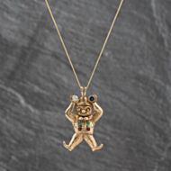 Pre-Owned 9ct Yellow Gold Multi Stone Clown Pendant & 18 Inch Curb Chain 41143727