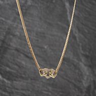 Pre-Owned 9ct Yellow Gold 0.05ct Diamond Triple Heart Gemstone Pendant & 16 Inch Curb Chain 41143744