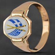 Pre-Owned 9ct Yellow Gold Enamel Greece Flags Signet Ring 4115269