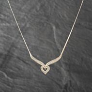 Pre-Owned 9ct Yellow Gold 0.50ct Diamond Set Open Heart 16 Inch Necklace 41161865