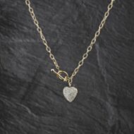 Pre-Owned 9ct Yellow Gold Cubic Zirconia Pave Heart Charm And 16 Inch T-Bar Belcher Chain 41162125