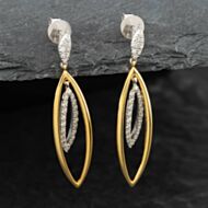 Pre-Owned 18ct Two Colour Gold Diamond Double Marquise Dropper Earrings 41171380