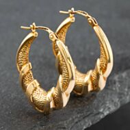 Pre-Owned 9ct Yellow Gold 21mm Patterned Creole Earrings 41171543