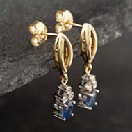 Pre-Owned 9ct Yellow Gold Blue Topaz & Diamond Dropper Earrings 41171730