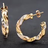 Pre-Owned 9ct Three Colour Gold 27.3mm Twist Hoop Earrings 41172175