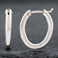 Pre-Owned 9ct White Gold Plain Oval Hoop Earrings 41172319