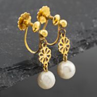 Pre-Owned Vintage Yellow Gold 20mm Cultured Pearl Screw Back Fittings Dropper Earrings 41172582