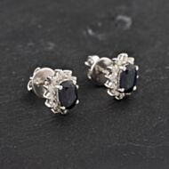 Pre-Owned 9ct White Gold Sapphire & Brilliant Cut Diamond Oval 11mm Stud Earrings 41172606