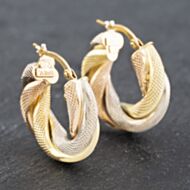 Pre-Owned 9ct Three Colour Gold 20mm Chunky Twisted Hoop Earrings 41172640