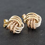 Pre-Owned 9ct Three Colour Gold Ball Off Wool Style Stud Earrings 41172705