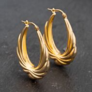 Pre-Owned 9ct Yellow Gold 33mm Embossed Patterned Creole Earrings 41172743