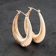 Pre-Owned 9ct Yellow Gold 32mm Large Lined Pattern Creole Earrings 41172766