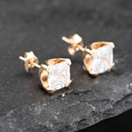Pre-Owned 9ct Yellow Gold 6mm Cubic Zirconia Square Stud Earrings 41172773