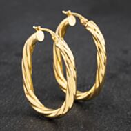 Pre-Owned 9ct Yellow Gold 36mm Oval Twisted Hoop Earrings 41172782