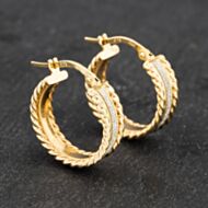 Pre-Owned Two Colour Gold 20mm Frosted With Rope Edge Hoop Earrings 41172816
