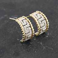 Pre-Owned 9ct Yellow Gold Diamond Open Work Greek Key Hoop Earrings 41172849