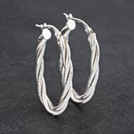 Pre-Owned White Gold Oval Twisted Creole Earrings 41172894
