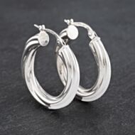 Pre-Owned 9ct White Gold Twisted Hoop Earrings 41172895