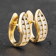 Pre-Owned 18ct Yellow Gold 15mm Brilliant Cut Diamond Channel Set Double Row Leverback Earrings 41172905