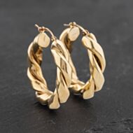 Pre-Owned 9ct Yellow Gold 27mm Twist Hoop Earrings 41172924