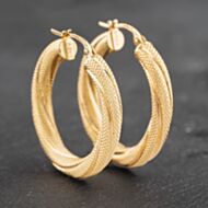 Pre-Owned 9ct Yellow Gold 26.5mm Textured Twist Hoop Earrings 41172950