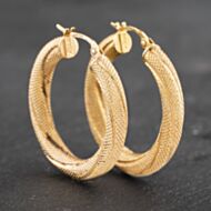Pre-Owned 9ct Yellow Gold 27.5mm Textured Twist Hoop Earrings 41172951