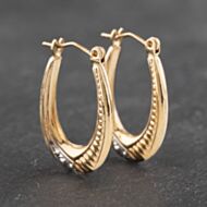 Pre-Owned Two Colour Gold 20mm Small Oval Patterned Creole Earrings 41172973