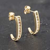 Pre-Owned 9ct Yellow Gold 18mm Diamond Bar Hoop Earrings 41172995