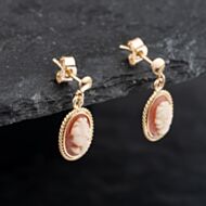 Pre-Owned Yellow Gold 12.4mm Cameo Oval Dropper Earrings 41173008