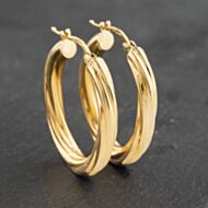 Pre-Owned 9ct Yellow Gold 30.5mm Oval Twist Hoop Earrings 41173028