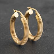 Pre-Owned 9ct Yellow Gold 26.7mm Oval Ribbed Hoop Earrings 41173029